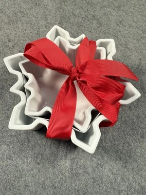 New Crate And Barrel White Snowflake Nesting Ramekins Serving Snack 2 Dishes  - Image 1 of 4