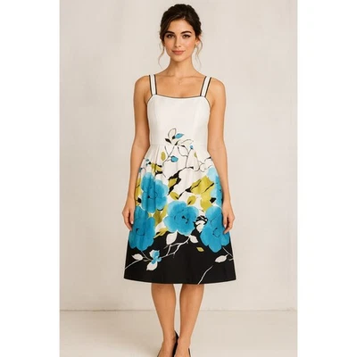 Wedding Guest Dress Womens 10 Blue Floral Classic Preppy Coastal Party Style - Image 1 of 4