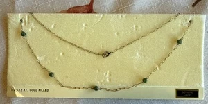 Vintage 1/20 12K Gold Filled 16" Paper Clip Style Necklace With 4 Jade Stones - Picture 1 of 4