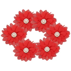 Flor de gasa con diamantes de imitación de 2,36 pulgadas, apliques de tela de 6 piezas, rojo - Imagen 1 de 7