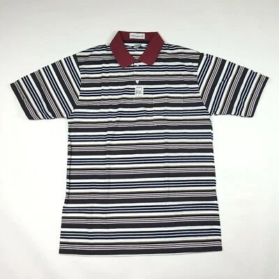 Camisa polo masculina listrada Y2K Preppy tamanho G golfe skatista surf colarinho vintage - Imagem 1 de 4