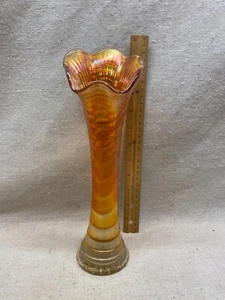 Imperial antike geschwungene Wellen irisierende Ringelblume Karneval Kunst Glas Vase 11"+ - Bild 1 von 7