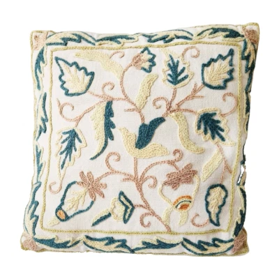 Almohada Punto Largo Bordado Crewel 12 en Cuadrado Beige Marrón Naranja Verde Foto 1 de 4