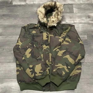 Polo Ralph Lauren Coat Green Camo Bomber Jacket  Faux Fur Hooded Men's Size 2XL - Picture 1 of 8