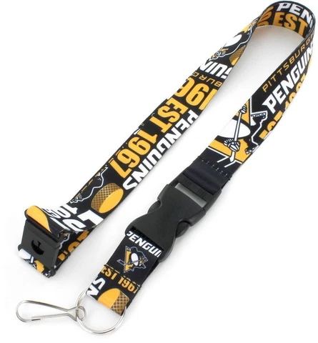 Pittsburgh Penguins Hockey Team Logo NHL Dynamic Lanyard Keychain w/ Safety Clip Cover