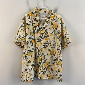 Old Navy Mens XL Shirt Linen Short Sleeve White Yellow Floral Button Collar - Picture 1 of 13