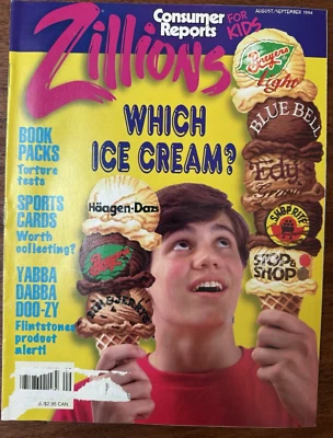 Vintage Aug/Sept 1994 Zillions Magazine Ice Cream Backpacks Kids Consumer Report Foto 1 de 4