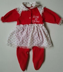 Baby's First Christmas Vtg Newborn Outift Romper Footed Red White Floral Doll - Picture 1 of 4