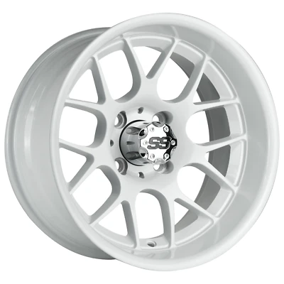 (1) 14" Full Gloss White Mesh Golf Cart Wheels 14x7 4x101.6 EZGO Yamaha Club Car Foto 1 de 3