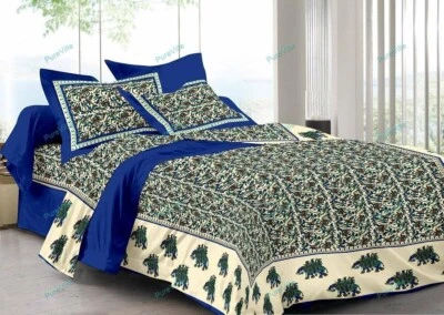 Modern Desgin Floral Printed Cotton Double Bed Sheet With 2 Pillow Cover 90x108 - Image 1 of 4