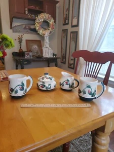 P Silkotch '94 Handpainted 5 Piece Coffee/Tea Set Mugs Sugar Bowl/Lid CreamerEUC - Picture 1 of 24