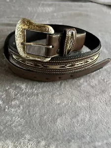 Nocona Men's Top Hand Brown & Black with Overlay Belt N2475701 Western Concho 46 - Picture 1 of 11