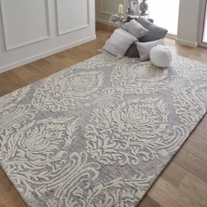 Modern Style Rugs Downton Damask Floral Blue Design Area Rug Free Delivery - Picture 1 of 6