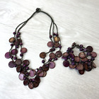 Collier disque et perles marron violet 3 couches avec bracelet ambiance magie foncée terreuse