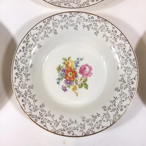 Triumph Limoges Meissen Rose 22K Gold Designed Rim 8" Soup Bowls Set of 6 - Picture 1 of 5