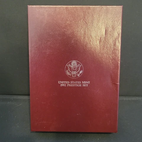 1992 Prestige Set U.S. Mint Proof Coins Incl. Silver Dollar w/ Box & COA Cover