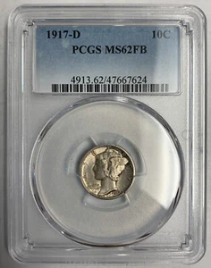 1917-D Mercury Dime, MS62FB PCGS (6437) - Picture 1 of 3