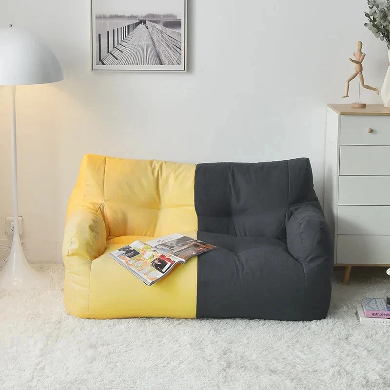 Yellow/Black Floor Sofa Couch Soft 2 Seats Puffy Comfortable Sofa Living Room - Image 1 of 1