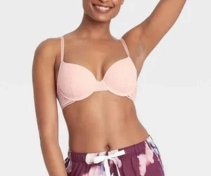 Women’s Auden The Everyday Underwire Demi Bra Pink Lace 34D NWT - Picture 1 of 7