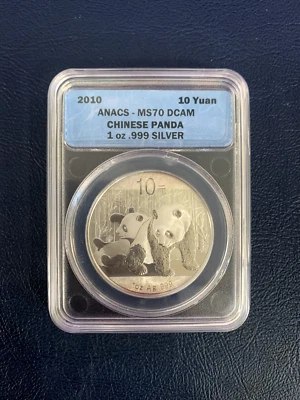 2010 Chinese Panda 10 Yuan Silver Coin MS 70 - Image 1 of 2