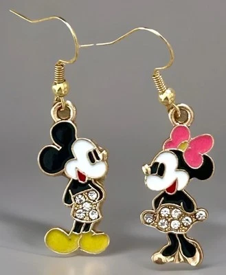 Pendientes colgantes Betsey Johnson color esmalte pedrería Mickey Minnie Mouse nuevos con etiquetas Foto 1 de 4