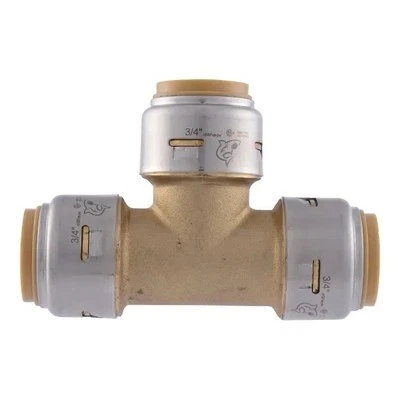 SharkBite MAX 3/4” x 3/4” x 3/4” Push-to-Connect Brass Tee Fitting,  UR370A - Image 1 of 4