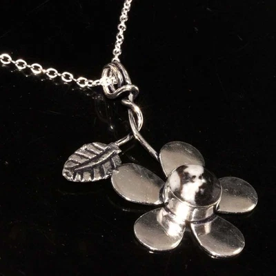 Collar enchapado en plata 925 turquesa búfalo blanco hoja flor 17" uno de un MJ Foto 1 de 3
