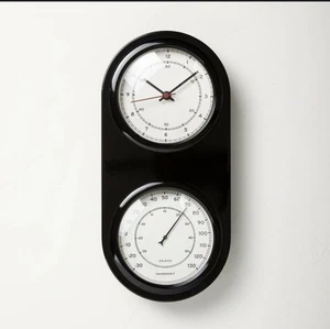 Black wall clock and thermometer with heart and magnolia - Picture 1 of 4