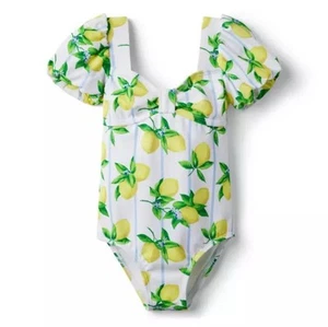 Janie & Jack Girls Puff Sleeve Lemon Stripe Bathing Suit W/ Brother Matching 7 - Picture 1 of 6