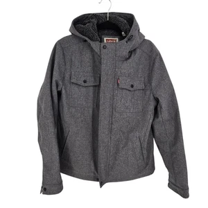 Levis mens size medium gray full zip fleece lined soft shell hooded jacket - Picture 1 of 16