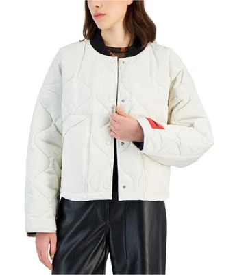 Hugo Boss Mujer Chasquear Solapa Frontal Bolsillo Chaqueta Guateada, Blanco, S - Imagen 1 de 3