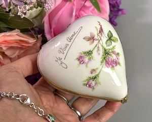 Scatola porcellana vintage Limoges "Je Vous Aime" Fontanille & Marraud FM 3,5" Francia - Foto 1 di 10