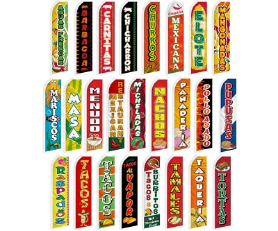 Mexican Food Advertising Flutter Feather Flag Swooper Banner Tacos Menudo Tamale - Image 1 of 3