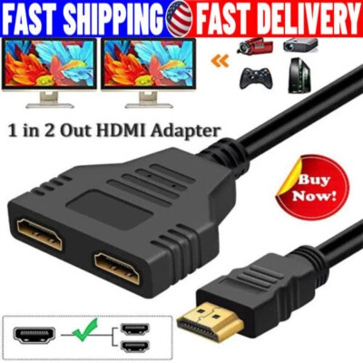 4K HDMI Cable Adapter Male To Dual Female 2.0 Converter 1 in 2 out Splitter lot - Image 1 of 4