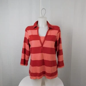 IZOD Women's 3/4 Sleeve Collared Twinset Top - Red Stripe, Large #9774 - Picture 1 of 8