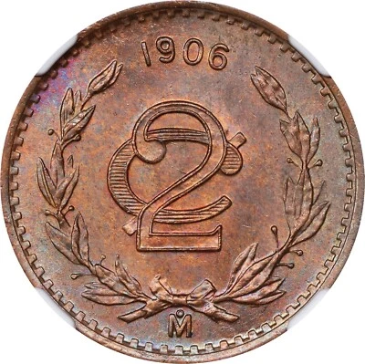 MEXICO ESTADOS UNIDOS 1906  2 CENTAVOS COIN, NGC CERTIFIED UNCIRCULATED MS64-BN - Image 1 of 4