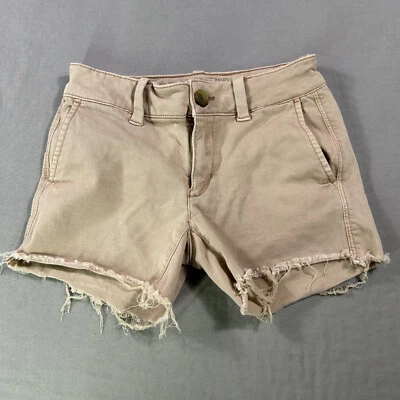 American Eagle 短裤女式 00 米色 Midi 超弹力仿旧牛仔裤剪裁 — 第 1/4 张图片