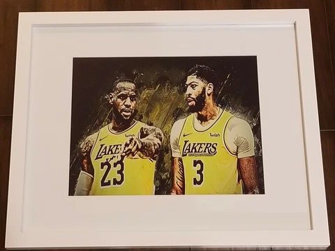 LeBron James & Anthony Davis Canvas Graffiti Art Wood Framed Glass 11X14 Champs Cover