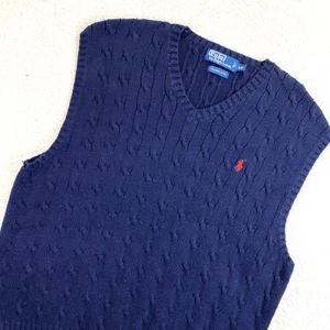 Polo Ralph Lauren Sweater Vest Boys 2XL Navy Blue Pima Cotton Red Pony Preppy - Picture 1 of 9