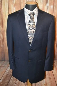 Hart Schaffner Marx Men Navy Blue Wool 3 Front Metal Button Blazer Size 40L - Picture 1 of 10
