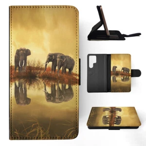 FLIP CASE FOR SAMSUNG GALAXY|AFRICAN ELEPHANT FAMILY BY LAKE - Picture 1 of 120