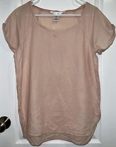 Max Studio Women’s Tunic Top MEDIUM Pink Linen Cotton Short Sleeve - Picture 1 of 18
