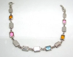 "Pulsera de eslabones Italia de plata de ley 925 con cristales 4,6 gramos 7 1/4"" de largo x 1/4""" - Imagen 1 de 3