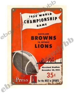 Letrero de metal estaño 1952 Cleveland Browns vs Detroit Lions Championship Football - Imagen 1 de 4