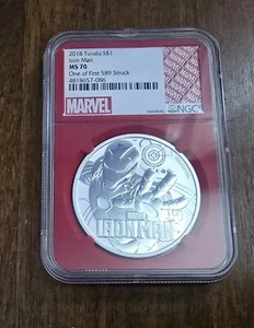 2018 Tuvalu Marvel Iron Man 1 oz Silver  NGC MS70 One Of The First 589 Struck  - Picture 1 of 5