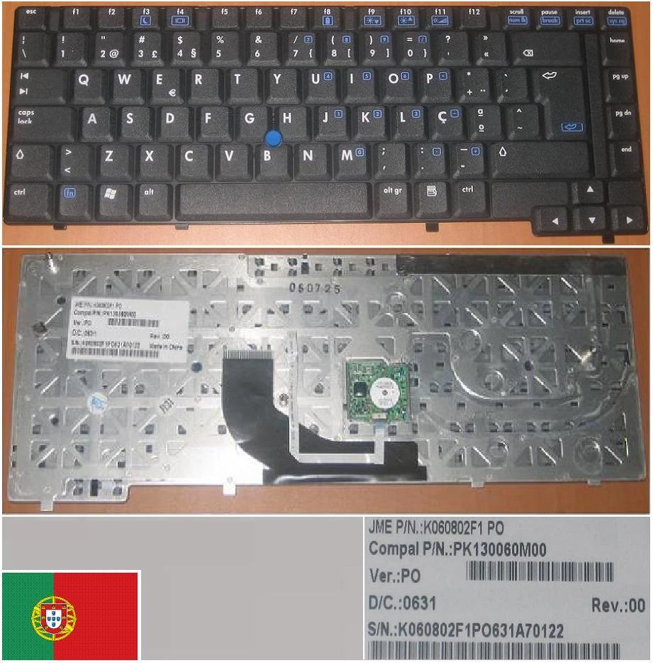 Keyboard qwerty Po Portuguese HP Compaq NC6400 K060802F1 PK130060M00 Black/Black - Image 1 of 1