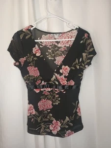 Haut babydoll vintage Y2K à fleurs foncées femme petit fantaisiste foncé coquette fée - Photo 1/10