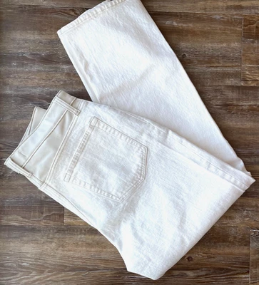 Pantalones de mezclilla Abercrombie & Fitch marfil Curve Love ’90 rectos para mujer 14 ribete de cuero sintético Foto 1 de 4