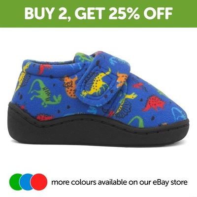 The Slipper Company Boys Slippers Blue Kids Easy Fasten Dinosaur Full SIZE - Image 1 of 4