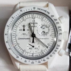 New White Swatch Omega Moonswatch Mission to the Moonphase Chrono Replica ? - Picture 1 of 12